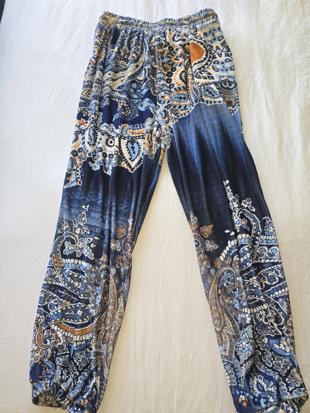 One World Light Blue Elastic Waist Pants with Blue Paisley Trim